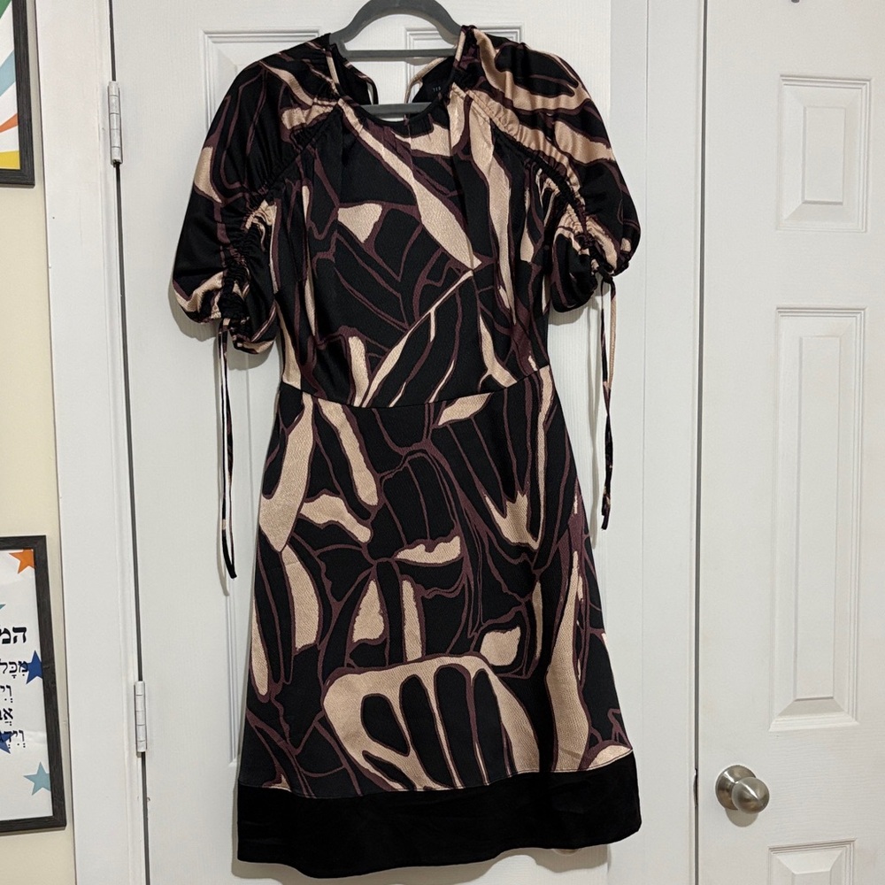 Ted Baker Black and Beige Abstract Midi Dress